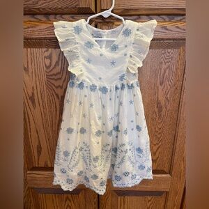 Pippa & Julie White Dress with Light Blue Floral Embroidery